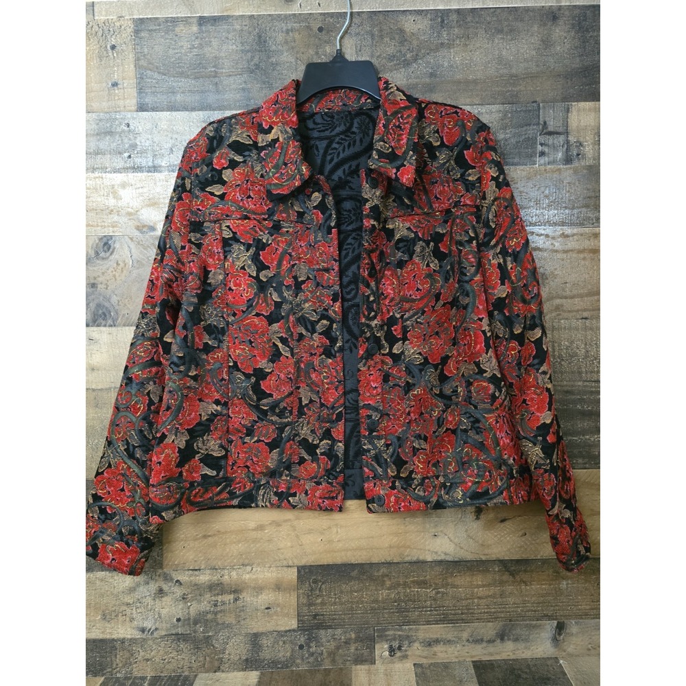 Women Boho Chic Tapestry Jacket Size Large Classic Heritage Floral Cottagecore